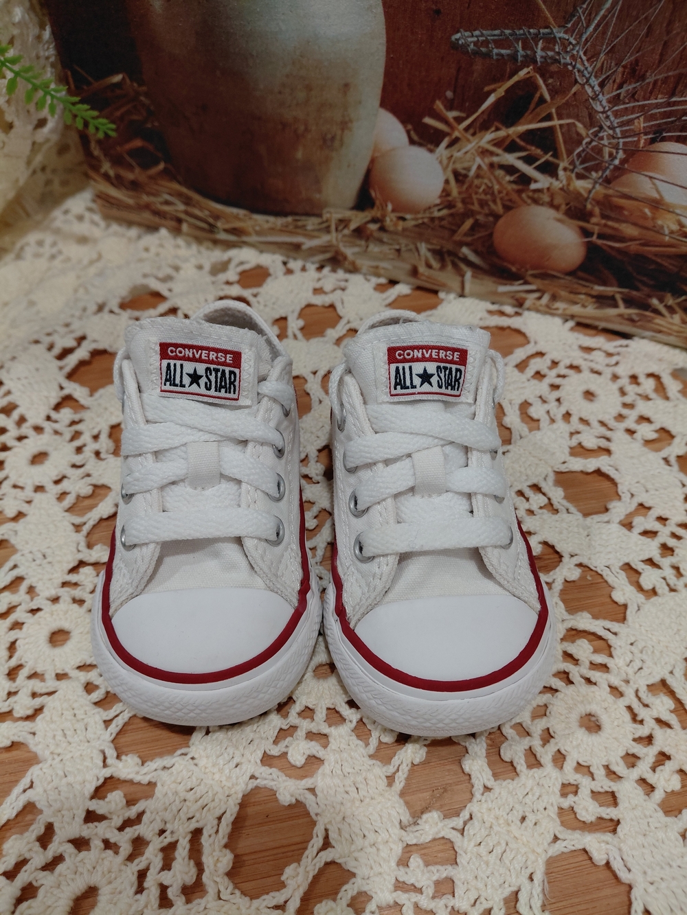 Converse Kids White Canvas Sneakers with Red Trim